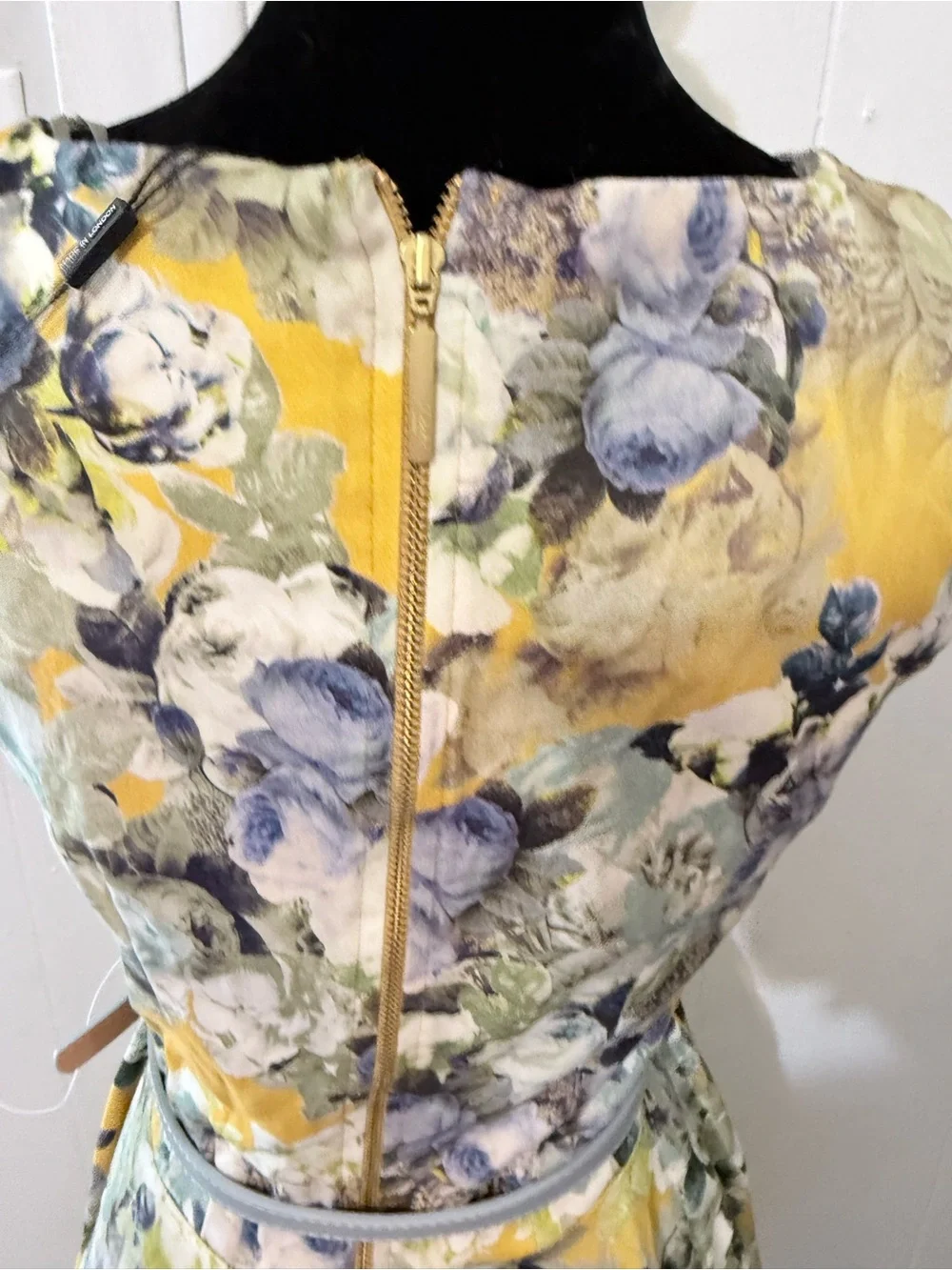 Yellow Floral Fit-and-Flare Mini Dress with Belt